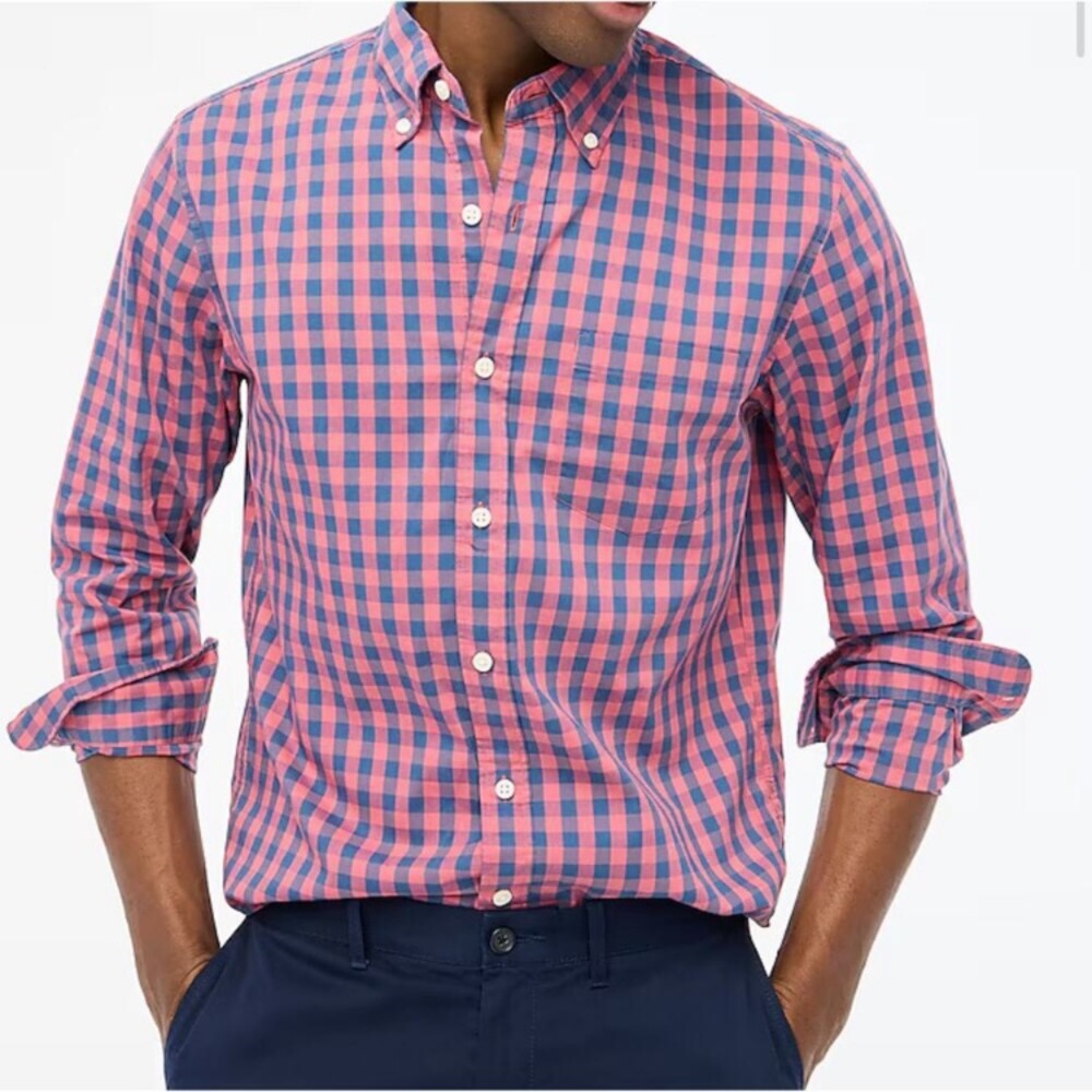 J. Crew flex slim untucked salmon and blue gray long sleeve button down, Large